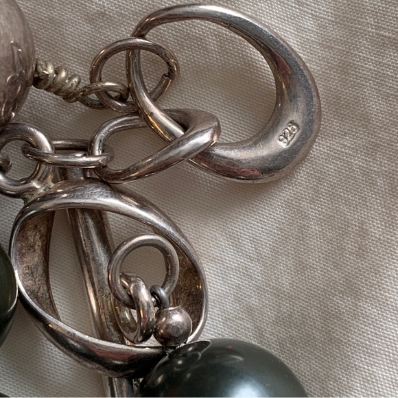 Sterling Silver Necklace with Heavy Metal Beads and Toggle Closure Classic Style - Picture 3 of 6